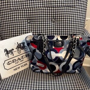 Coach vintage Madison Red, Blue, and Black Patterned Shoulder Bag
